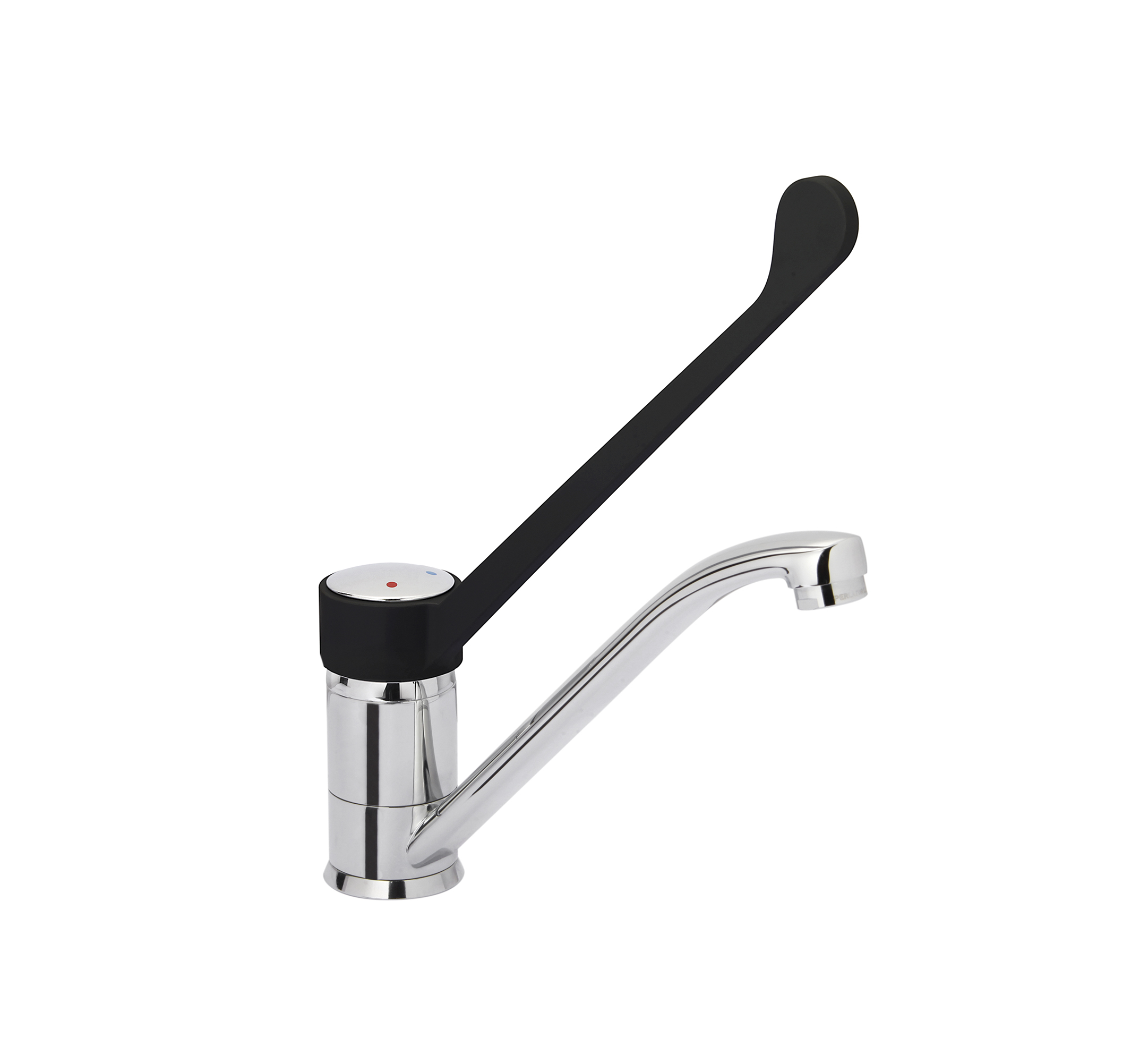 ROBINET MITIGEUR MONOTROU A COMMANDE AU COUDE COL DE CYGNE PIVOTANT L-215 MM AVEC FLEXIBLES