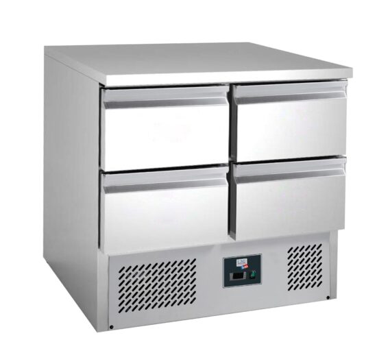 SALADETTE REFRIGEREE CENTRALE, 0/+10°C, GAZ R600A DESSUS INOX FIXE, 4 TIROIRS GN1/1