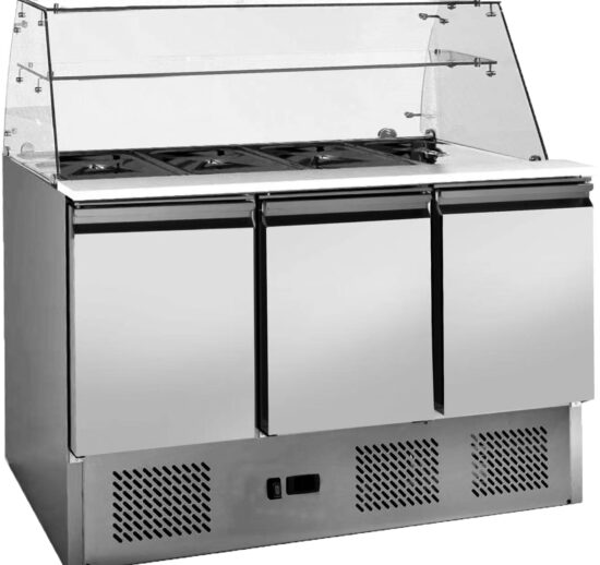SALADETTE REFRIGEREE AVEC PARE-HALEINE DROIT +2°C/+8°C 3 PORTES GN1/1 CAP.4 GN1/1