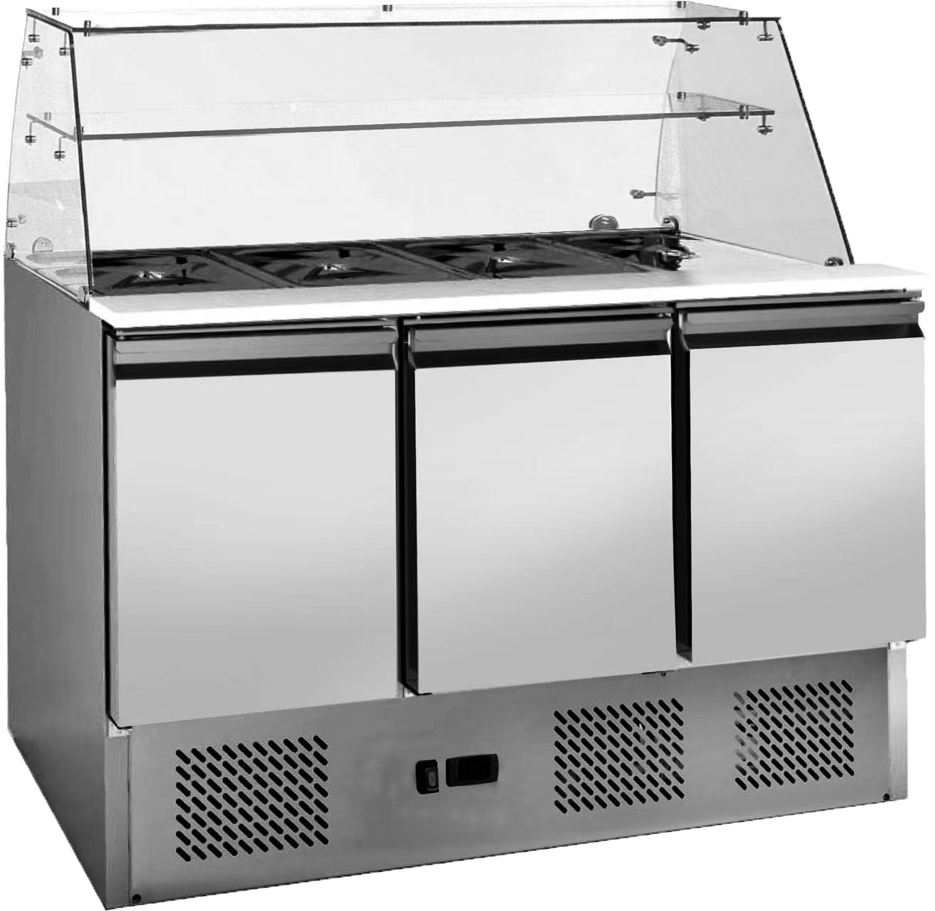 SALADETTE REFRIGEREE AVEC PARE-HALEINE DROIT +2°C/+8°C 3 PORTES GN1/1 CAP.4 GN1/1