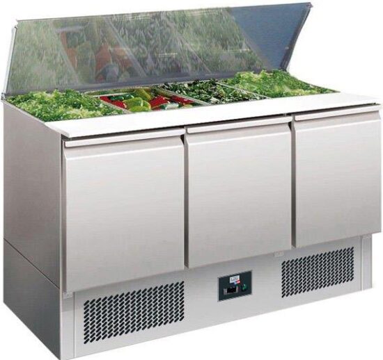 SALADETTE REFRIGEREE INOX COUVERCLE TELESCOPIQUE +2/+8°C, GAZ R290, 3 P. GN1/1, CAPACITE 4GN1/1