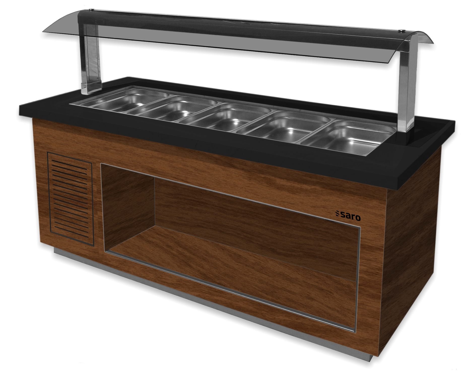 BUFFET BAIN-MARIE CENTRAL CHAUFFANT, 30°C/+90°C 4GN 1/1, CORPS NOYER FONCE, DESSUS GRANIT NOIR