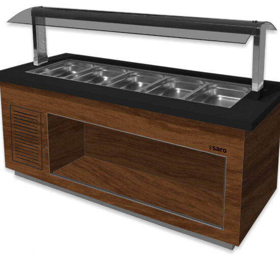 BUFFET BAIN-MARIE CENTRAL CHAUFFANT, 30°C/+90°C 5GN 1/1, CORPS NOYER FONCE, DESSUS GRANIT NOIR