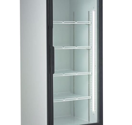 VITRINE A BOISSONS, +1/+10°C, 1 PORTE BATTANTE VITREE, AVEC CLE, 4 ETAGERES
