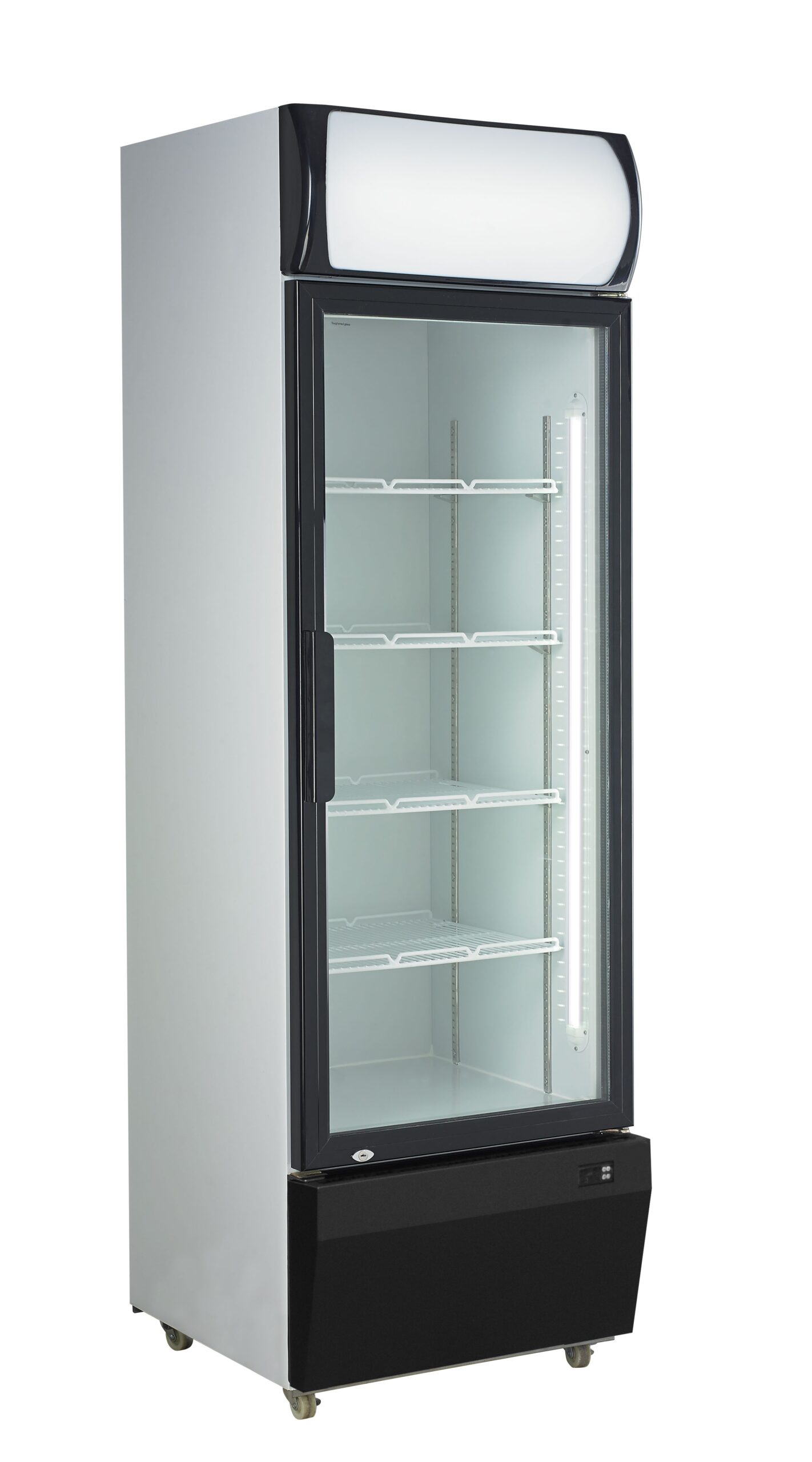 VITRINE A BOISSONS, +1/+10°C, 1 PORTE BATTANTE VITREE, AVEC CLE, 4 ETAGERES