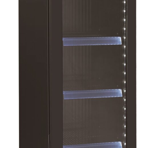 VITRINE A BOISSONS ETROITE R600A, +2°C/+8°C, 1 PORTE BATTANTE VITREE, 6 ETAGERES, SANS CANOPY