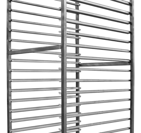CHARIOT DE STOCKAGE INOX 800X600 MM, ENTREE 600 MM, 20 NIV. CHAPE ZINGUEE SS FREIN