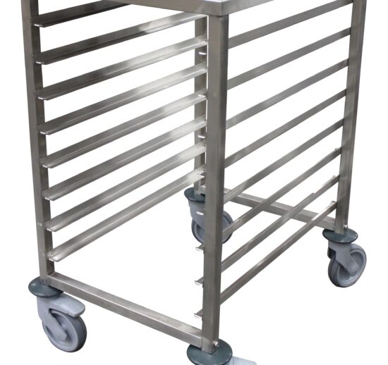 ECHELLE BASSE INOX SOUDEE, 600X400, 10 NIVEAUX ENTREE 415 MM, CHAPE POLY, AVEC FREINS