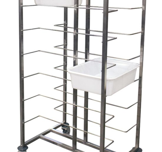 ECHELLE INOX SOUDEE POUR 16 BACS DE DIVISEUSE CHAPE POLY, DONT 2 AVEC FREINS