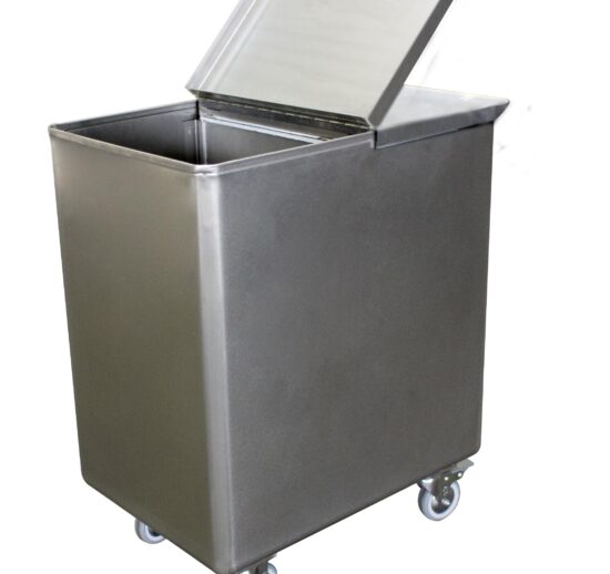 BAC SEL/FARINE INOX 304, 130L, AVEC COUVERCLE ET SEPARATION INOX AMOVIBLE, 4 ROUL. D.100 MM