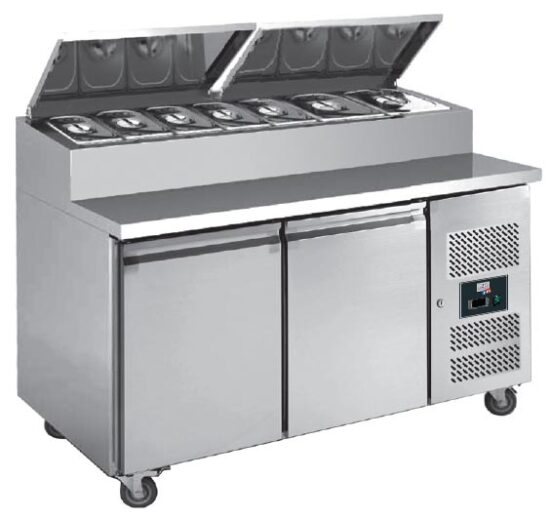 TABLE A SANDWICHES REFRIGEREE +2/+8°C, GAZ R290 DESSUS INOX, 2 PORTES 400X600 MM