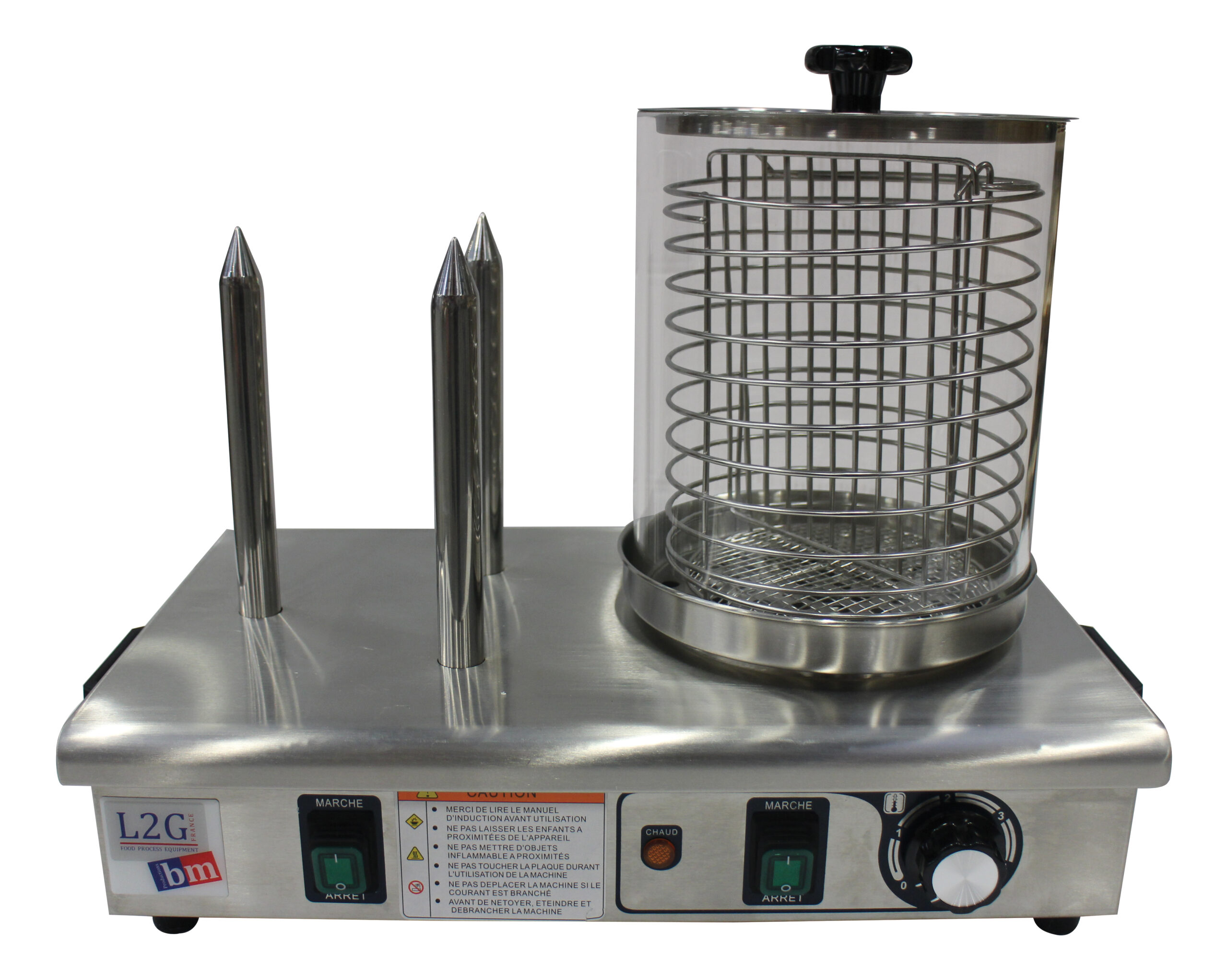 CHAUFFE-SAUCISSES ELECTRIQUE 3 PLOTS CHAUFFANTS BOCAL CYLINDRIQUE D.200 MM - H.250MM AVEC GRILLE
