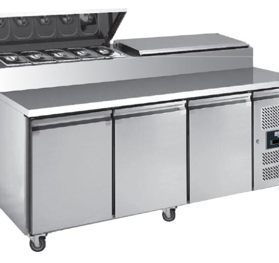 TABLE A SANDWICHES REFRIGEREE +2/+8°C GAZ R290, DESSUS INOX, 3 PORTES 400X600 MM