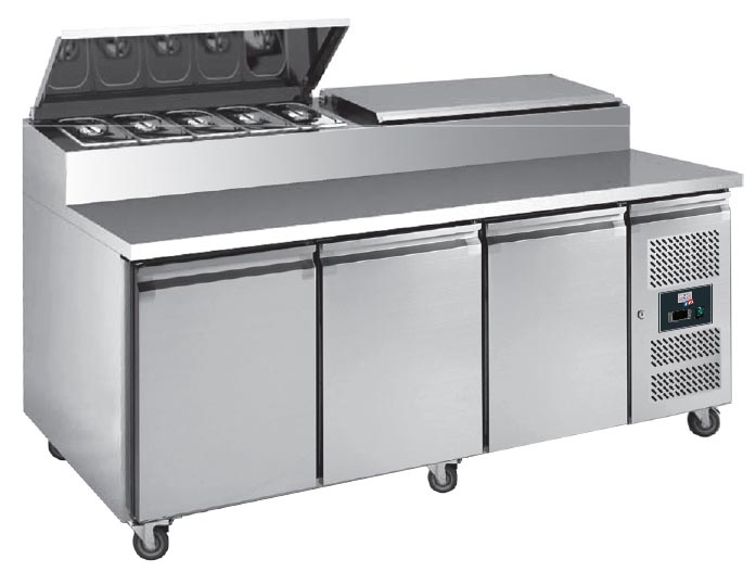 TABLE A SANDWICHES REFRIGEREE +2/+8°C GAZ R290, DESSUS INOX, 3 PORTES 400X600 MM
