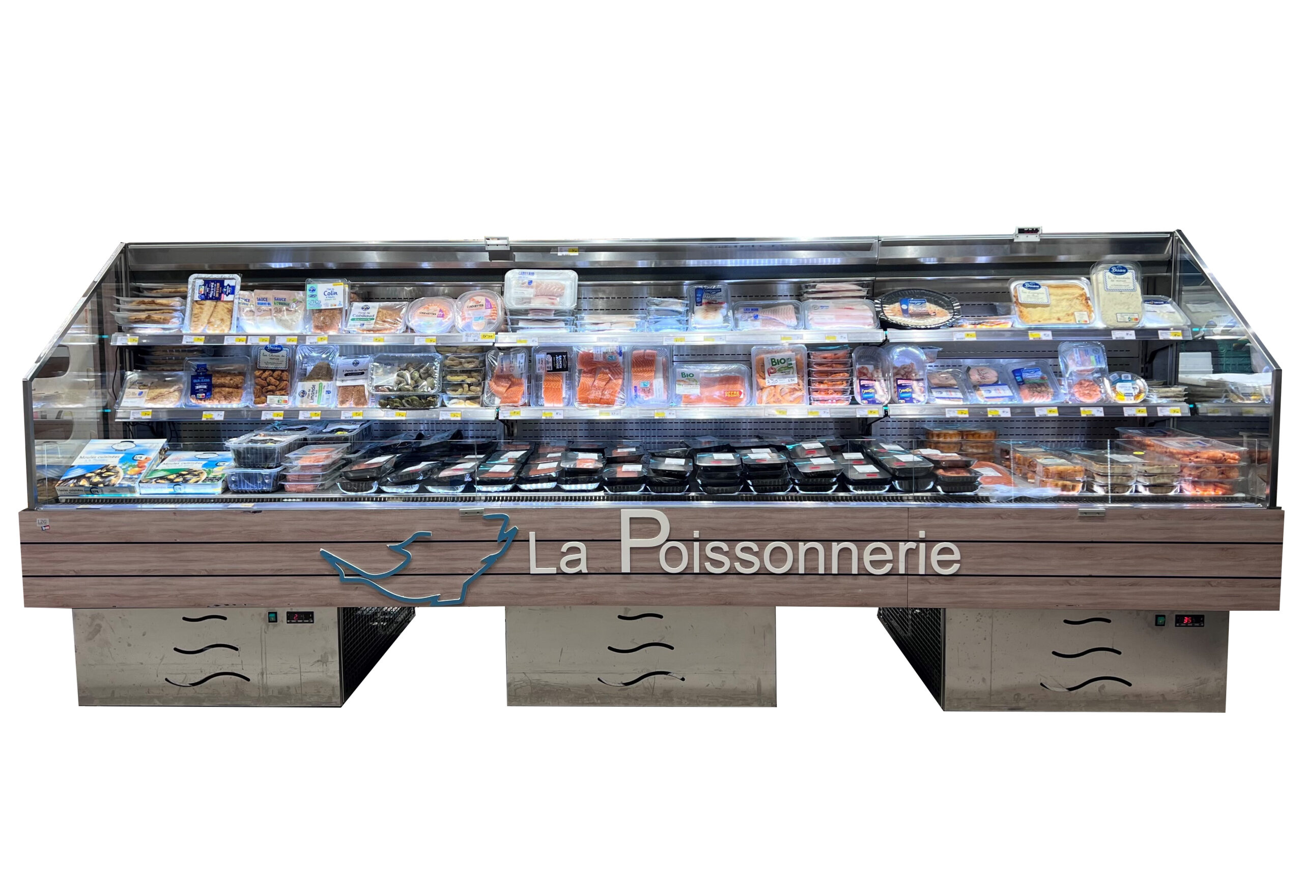 VITRINE LS BASE+2 GROUPE LOGE, AVEC SOUBASSEMENT 2 ET. EN VERRE, ECL. LED, CARROSSERIE INOX AISI304