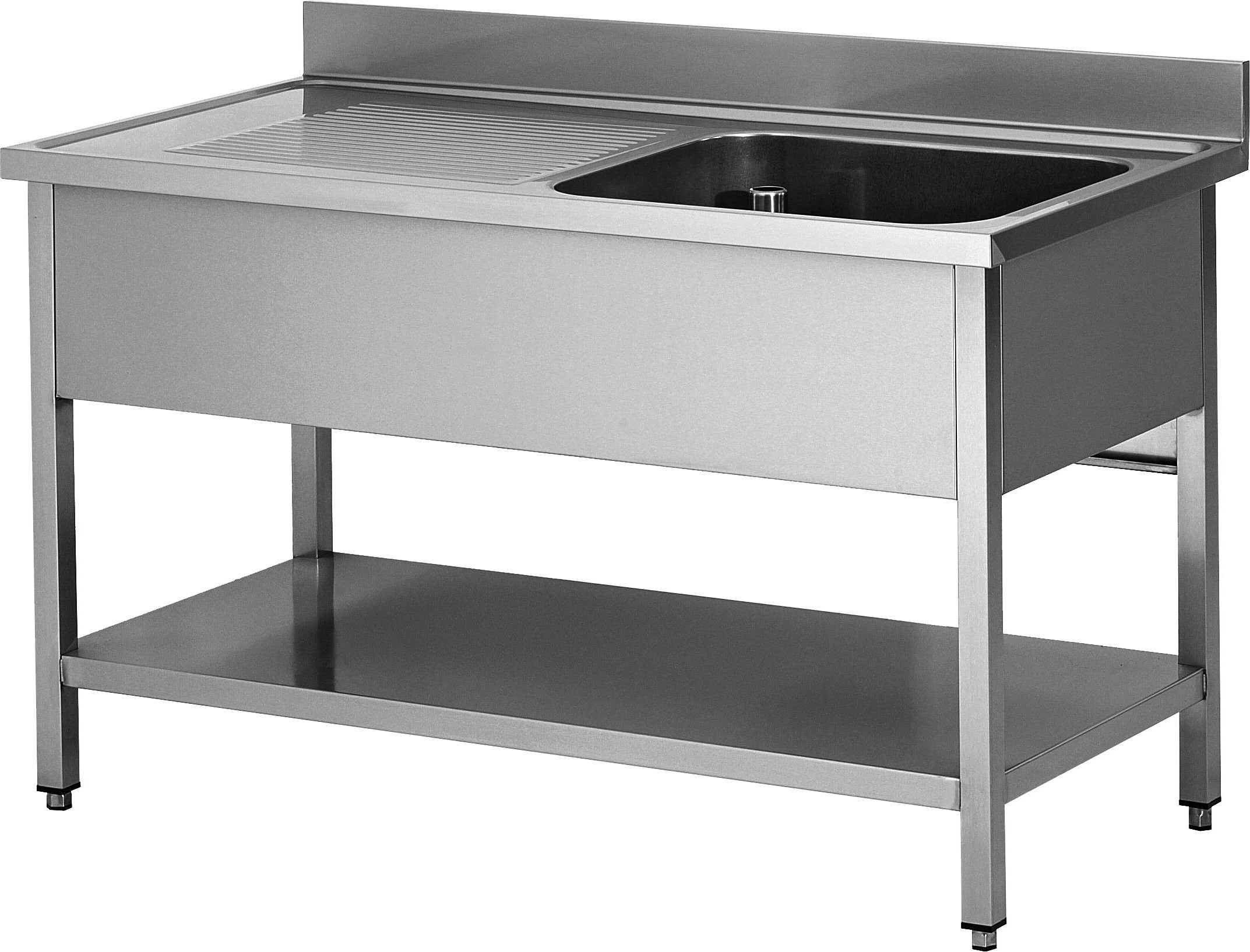 PLONGE INOX SOUDEE, 1 BAC 600X500X300 MM EGOUTTOIR A GAUCHE AVEC ETAGERE BASSE