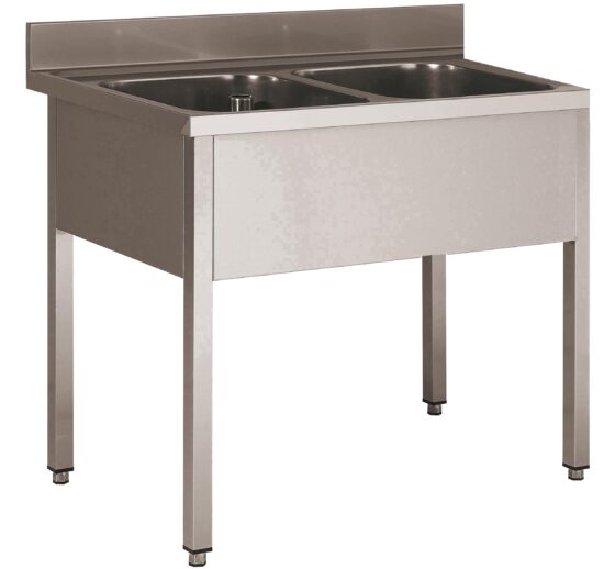 PLONGE INOX SOUDEE, 2 BACS 600X500X300 MM SANS EGOUTTOIR