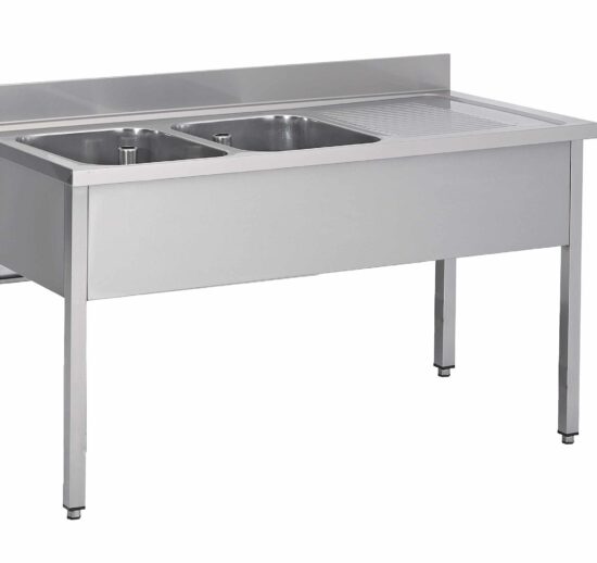 PLONGE INOX SOUDEE, 2 BACS 500X500X300 MM EGOUTTOIR A DROITE
