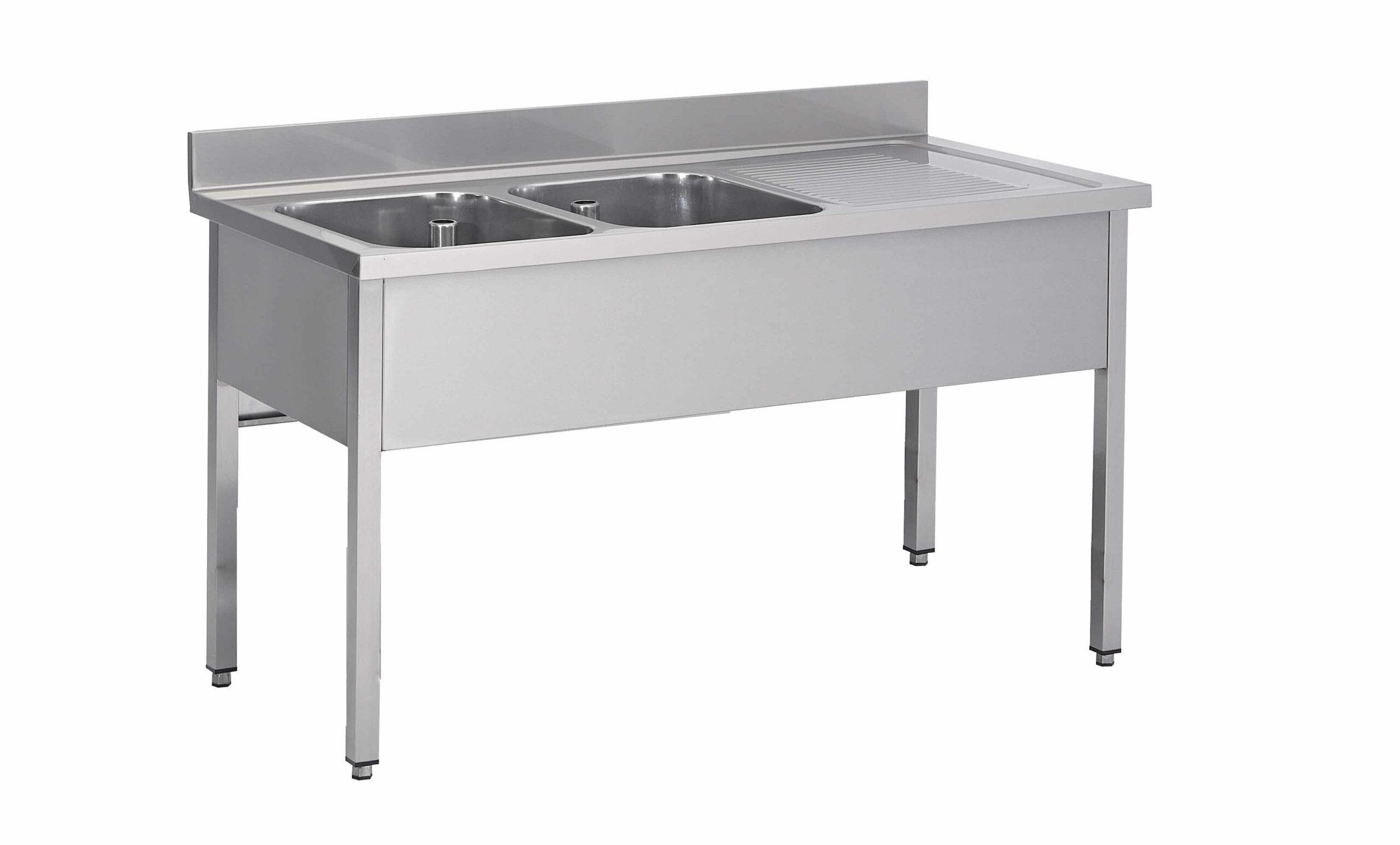 PLONGE INOX SOUDEE, 2 BACS 400X400X250 MM EGOUTTOIR A DROITE