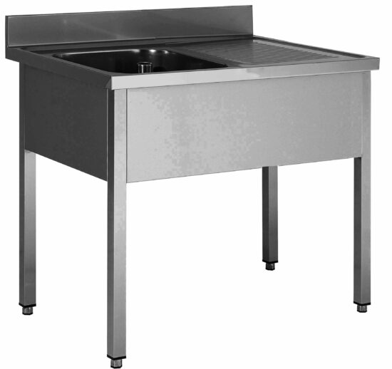 PLONGE INOX SOUDEE, 1 BAC 600X500X300 MM EGOUTTOIR A DROITE