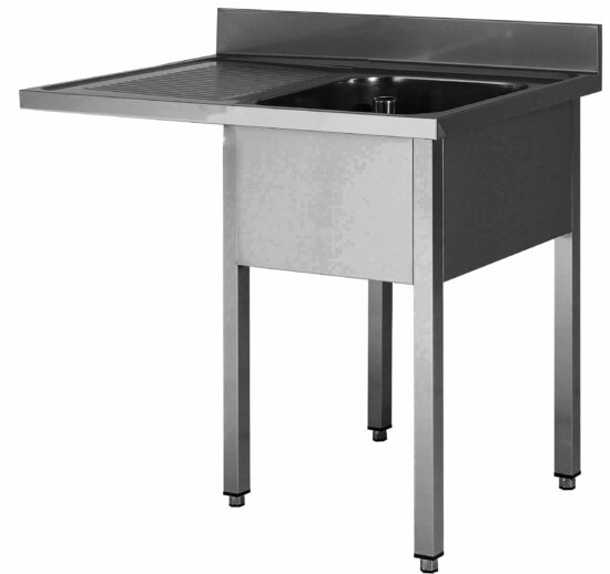 PLONGE INOX 304 SOUDEE, ENCASTREMENT LV BAC DROITE 1 BAC 600X500X300 MM, EGOUTTOIR A GAUCHE