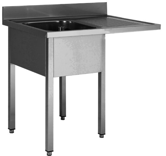 PLONGE INOX SOUDEE, ENCASTREMENT LV BAC GAUCHE 1 BAC 600X500X300 MM, EGOUTTOIR A DROITE