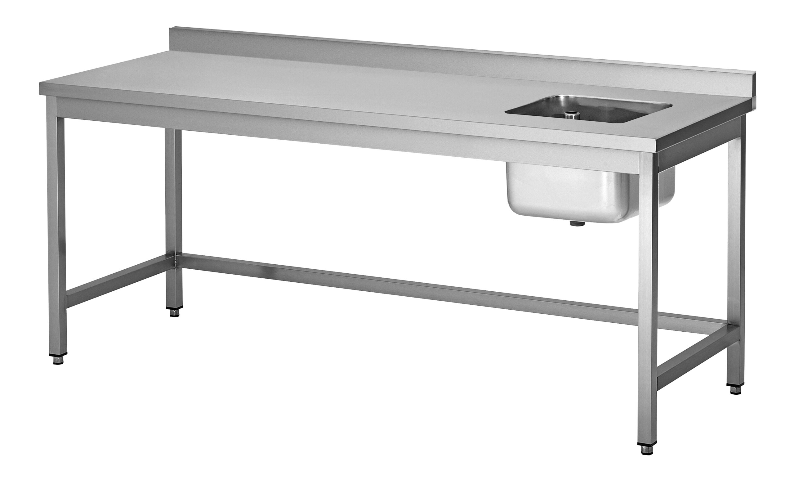 TABLE DU CHEF ADOSSEE INOX 304 SOUDEE, 1 BAC 400X400X250 A DROITE