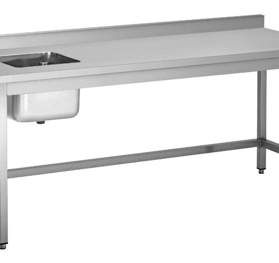 TABLE DU CHEF ADOSSEE INOX 304 SOUDEE, 1 BAC 400X400X250 A DROITE