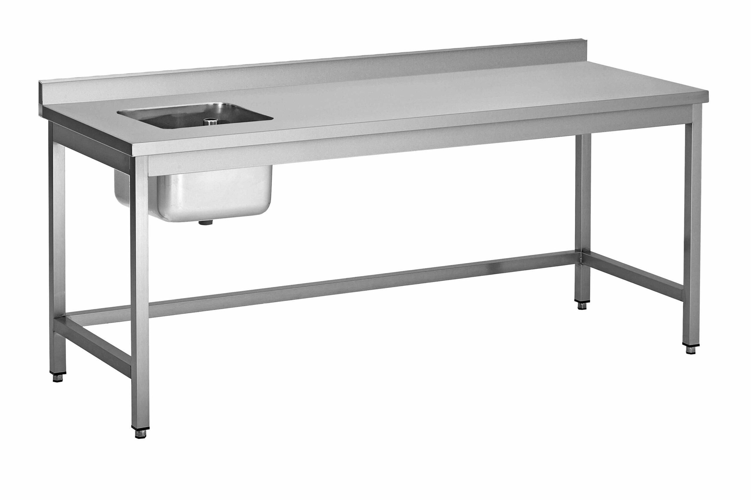TABLE DU CHEF CENTRALE INOX 304 SOUDEE, 1 BAC 400X400X250 A DROITE