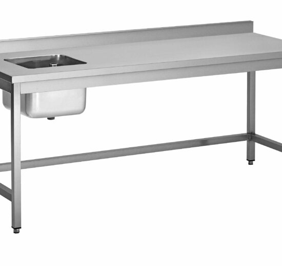 TABLE DU CHEF CENTRALE INOX 304 SOUDEE, 1 BAC 400X400X250 A GAUCHE