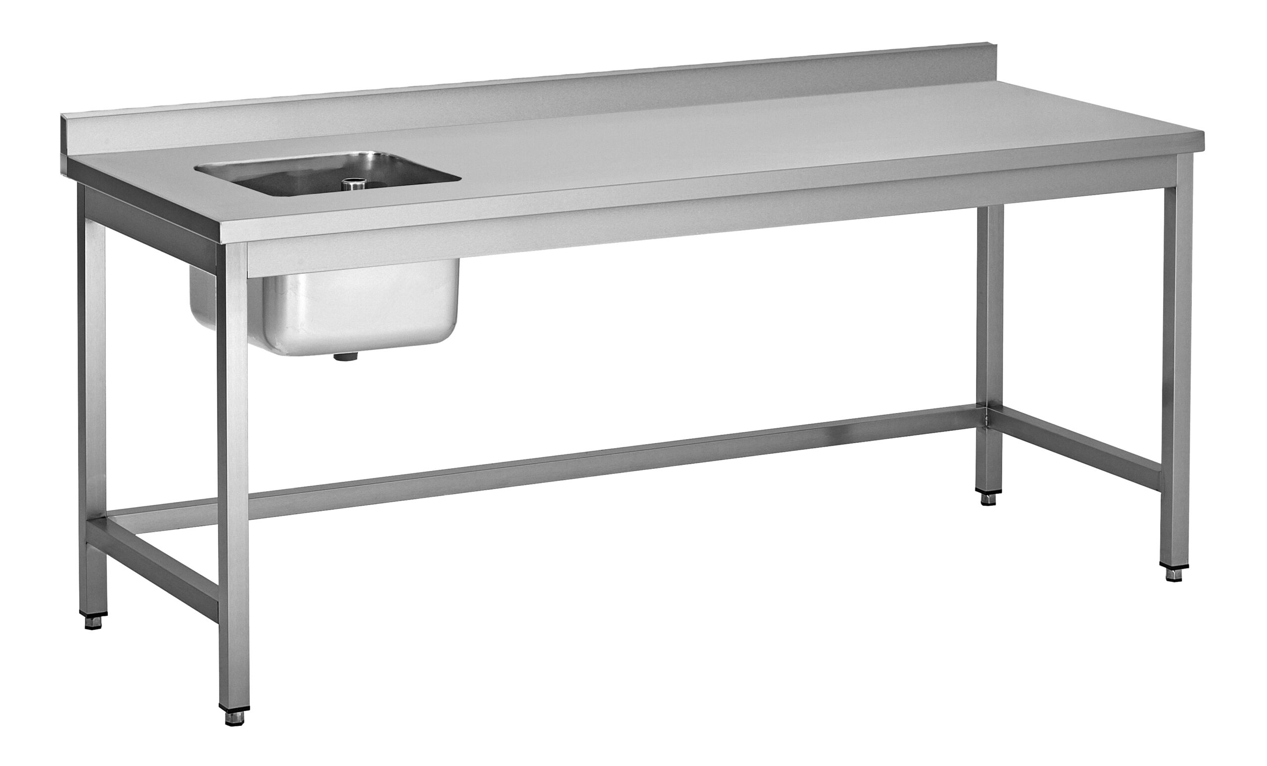 TABLE DU CHEF CENTRALE INOX 304 SOUDEE, 1 BAC 400X400X250 A DROITE