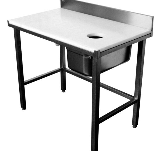TABLE PREPARATION POISSON, SANS BAC, DESSUS POLY BLANC EP.25 MM, DOSSERET H-200 MM