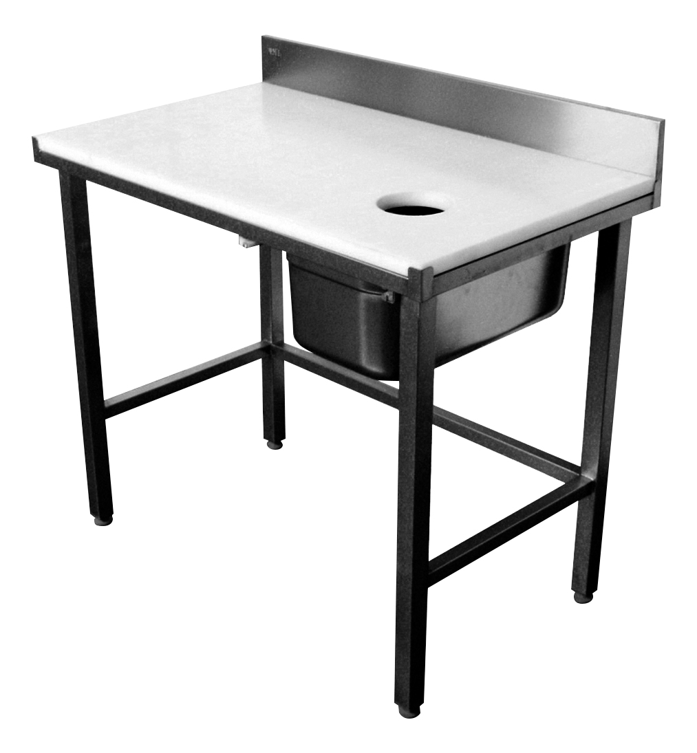 TABLE PREPARATION POISSON, SANS BAC, DESSUS POLY BLANC EP.25 MM, DOSSERET H-200 MM