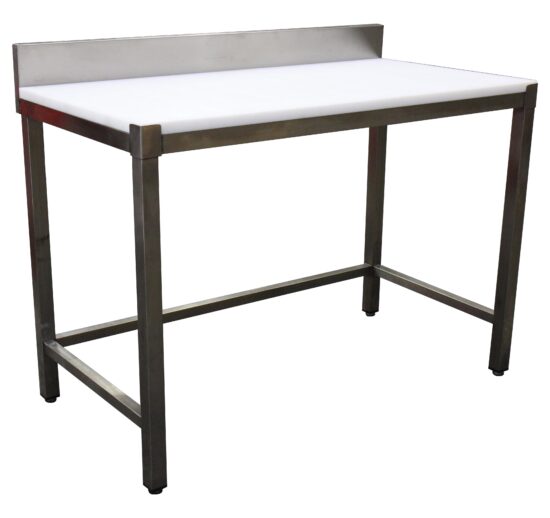 TABLE DE DECOUPE INOX ADOSSEE, DESSUS POLY NATUREL EP.25 MM