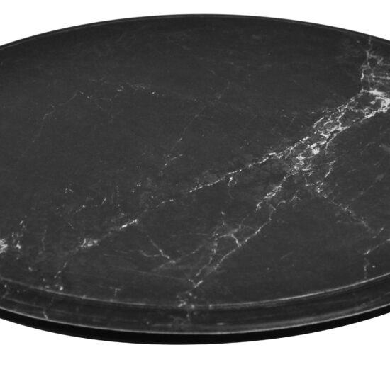 PLATEAU ROND EN MELAMINE IMITATION MARBRE DE CARRARE NOIR