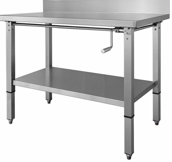 TABLE INOX 304 ADOSSEE CONFOR'TABLE + ETAGERE, REGLABLE EN HAUTEUR PAR MANIVELLE
