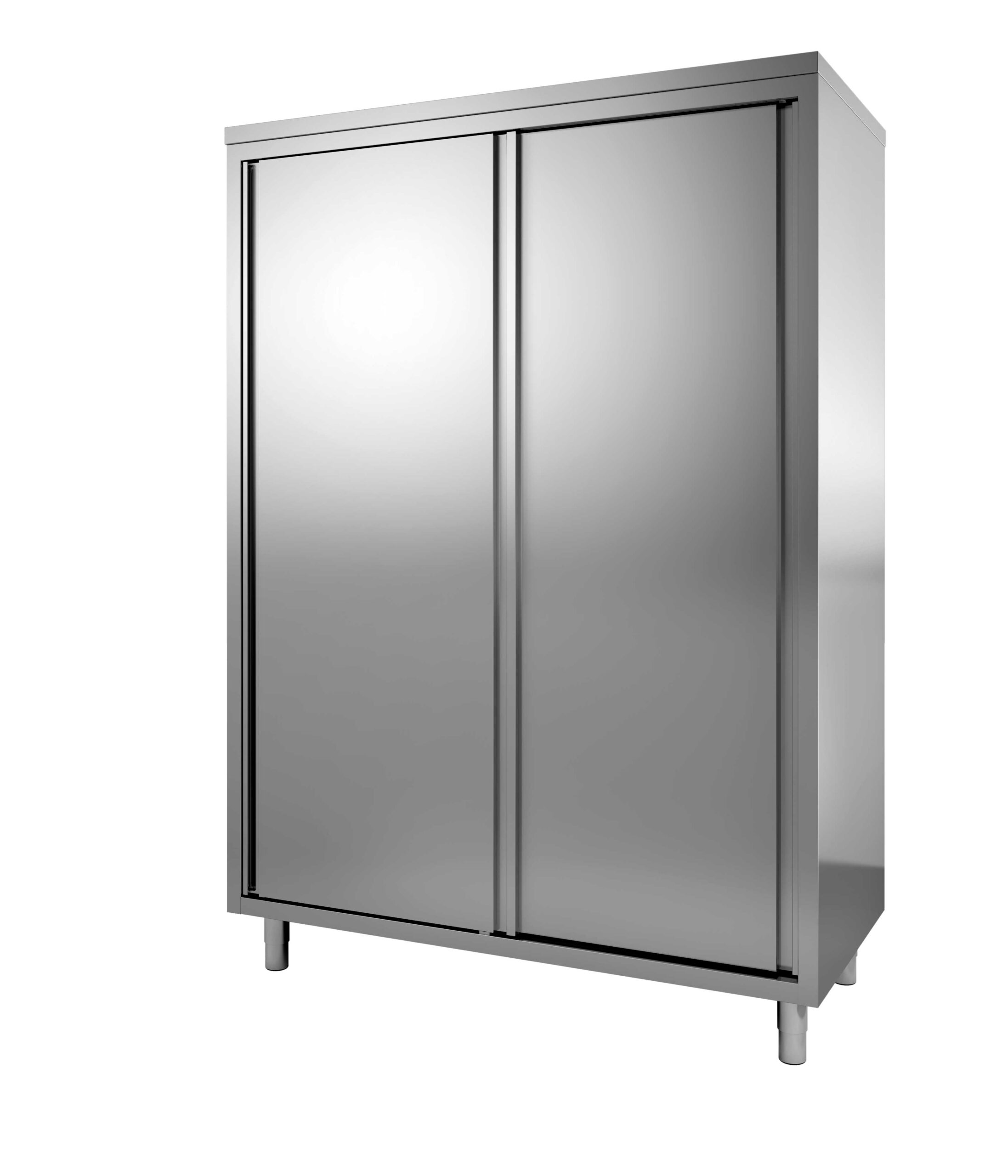 ARMOIRE INOX 304, PORTES COULISSANTES DOUBLEES TOIT PENTE, 3 ETAGERES REGLABLES