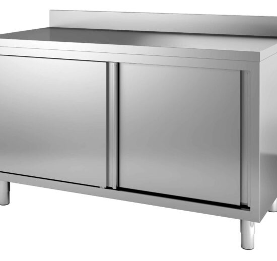 MEUBLE BAS INOX 304 ADOSSE, P. COULISSANTES DOUBLEES