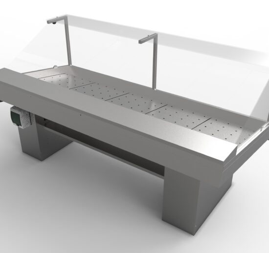 ETAL NEUTRE DROIT, INOX 304, VITRES BASCULANTES DROITES, PIEDS OBLONGS