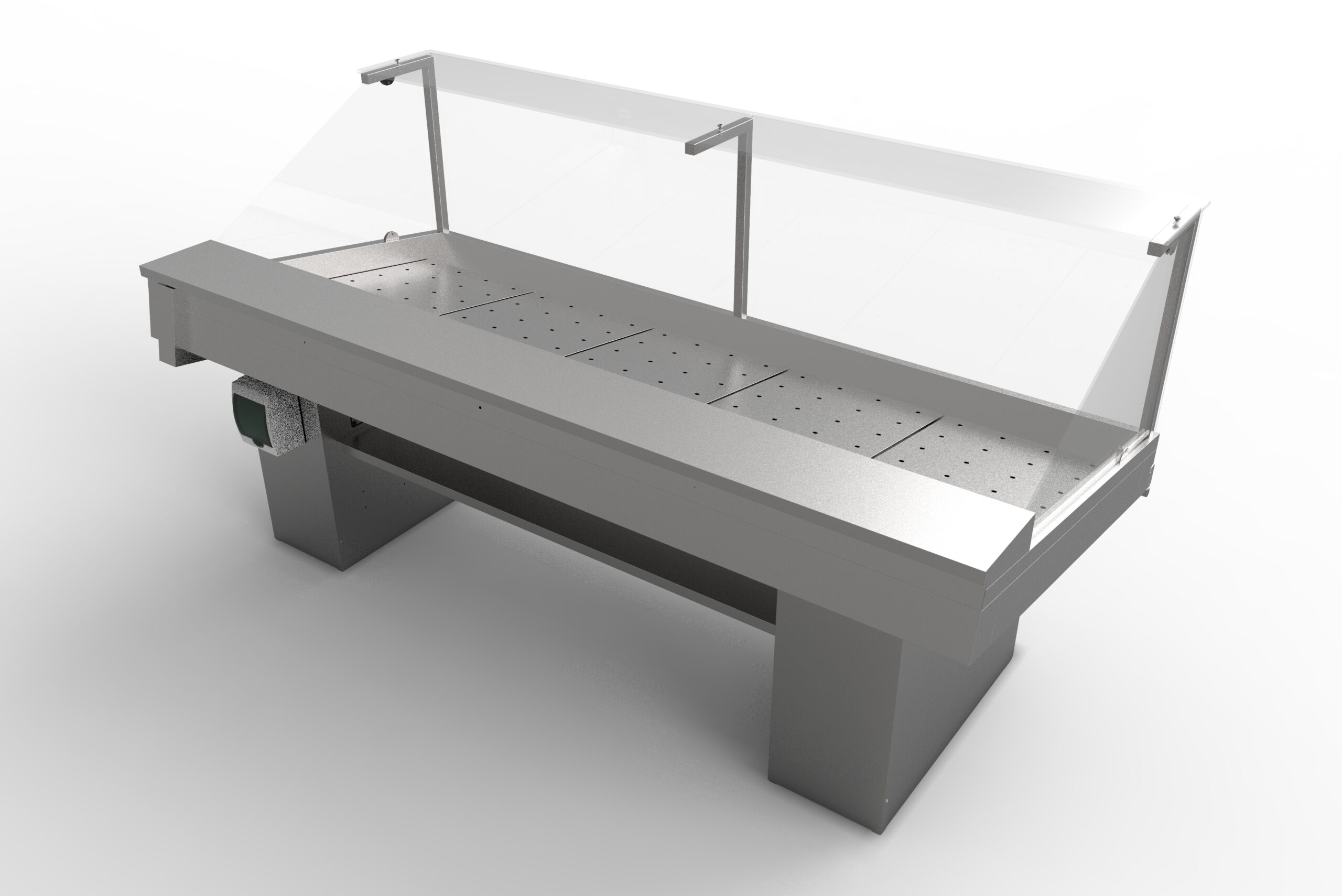 ETAL NEUTRE DROIT, INOX 304, VITRES BASCULANTES DROITES, PIEDS OBLONGS