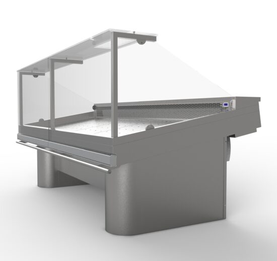 ETAL REFRIGERE DROIT SUR GROUPE, FROID DE CONTACT, VITRES BASCULANTES, PIEDS OBLONGS