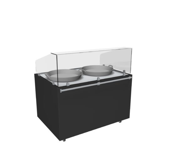 MEUBLE TRADITIONNEL DOUBLE PAELLA CHAUFFANT 300°C 2 PLAQUES CHAUFFANTES D.400MM,VITRE AVANT DROITE