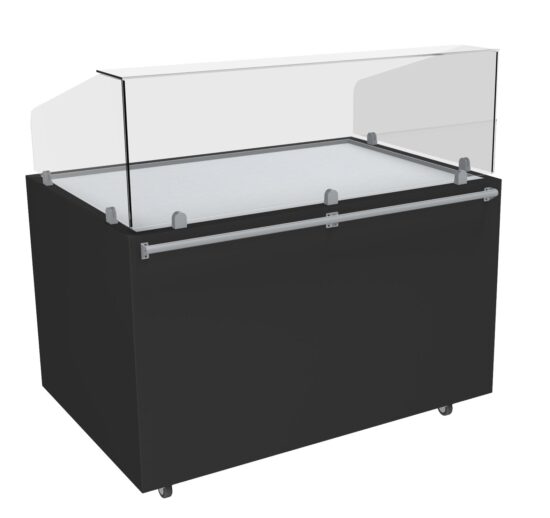 MEUBLE PIZZA CHAUFFANT 120°C OUVERTE DESSUS INOX VITRE AVANT DROITE H.450 MM 