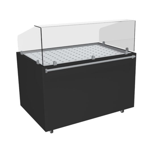 MEUBLE POULETS TRADITIONNEL CHAUFFANT 120°C VITRE AVANT DROITE H.450 MM EP.6 MM
