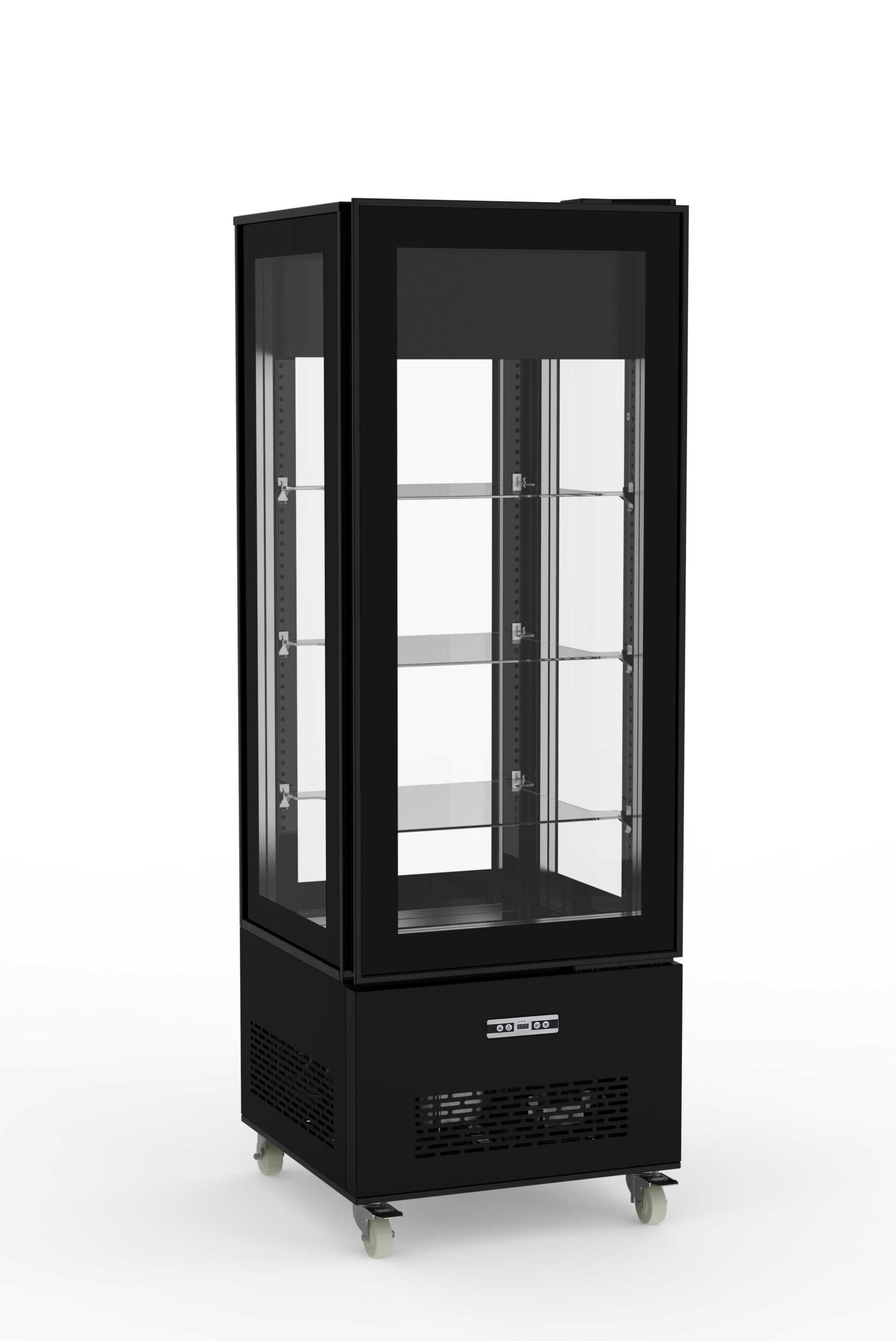 VITRINE PATISSIERE 4 FACES TRIPLE VITRAGE, 0/+12°C 3 ETAGERES EN VERRE REGLABLES, ECLAIRAGE LED