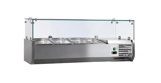 VITRINE A INGREDIENTS INOX, +2/+8°C, AVEC PARE-HALEINE, 3GN1/3-150 + 1GN1/2-150 NON COMPRIS
