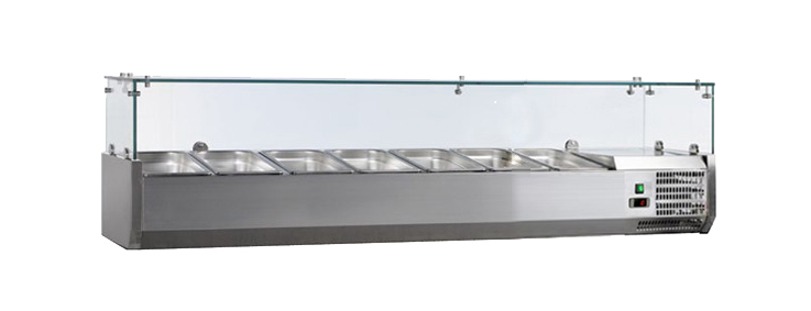 VITRINE A INGREDIENTS INOX, +2/+8°C, GAZ R600A PARE-HALEINE VERRE, 7GN1/3-150 NON COMPRIS