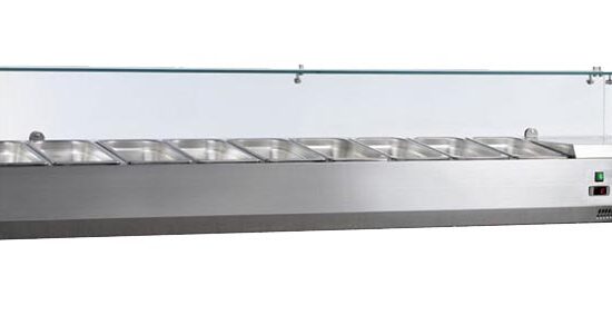 VITRINE A INGREDIENTS INOX, +2/+8°C, GAZ R600A PARE-HALEINE VERRE, 9GN1/3-150 NON COMPRIS