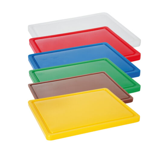 PLAQUE DE DECOUPE GN 1/2 ROUGE POLYETHYLENE HD500 - AVEC RIGOLES ET PATINS ANTIDERAPANTS