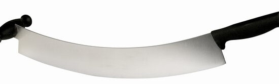 COUTEAU A FROMAGE HOLLANDAIS XL, 2 POIGNEES MANCHES NOIRS, LAME INCURVEE L-430 MM